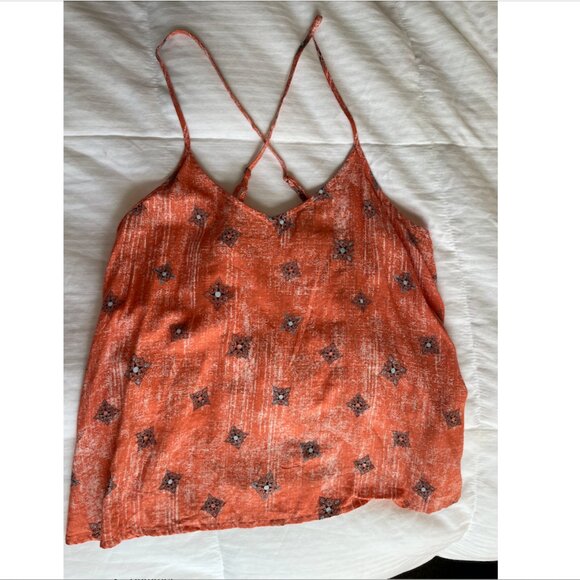 hinge Tops - Hinge Orange Printed Crossback Cami – Size Medium